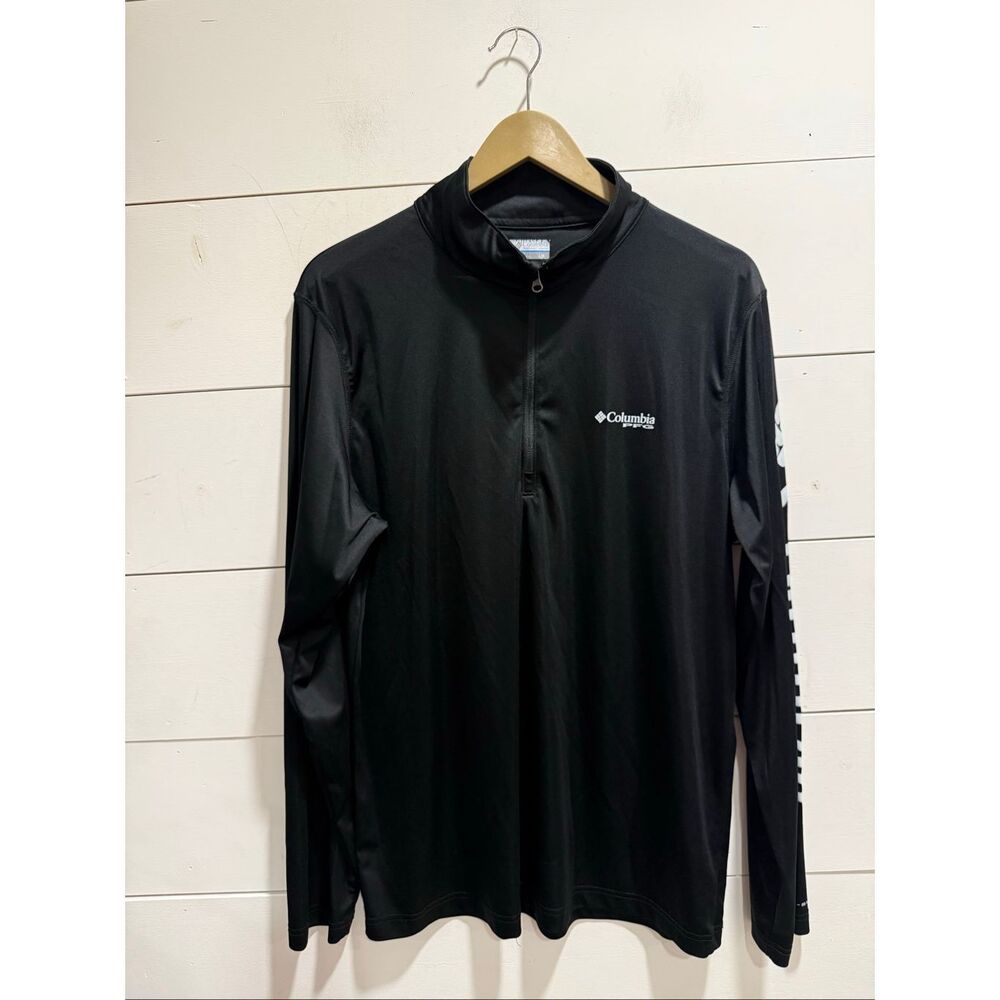 Columbia PFG Omni-Shade Men’s Quarter Zip Fishing Shirt Black Long Sleeve Size L